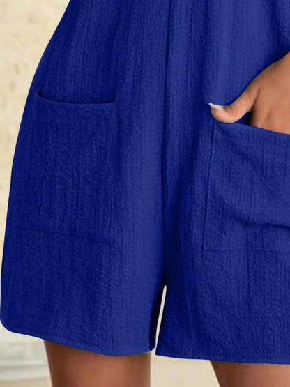 Full Size Knot Strap Romper with Pockets Plus Size Easy Apparels