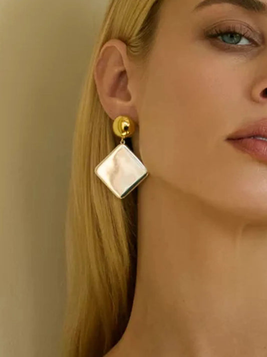 Square Shape Drop Earrings Gold One Size Easy Apparels