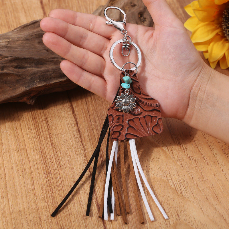 Turquoise Fringe Detail Key Chain Style B One Size Easy Apparels