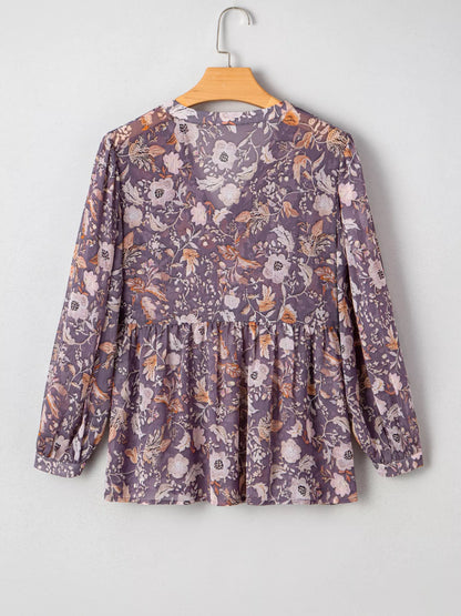 Trendsi Floral Print Tie Neck Blouse