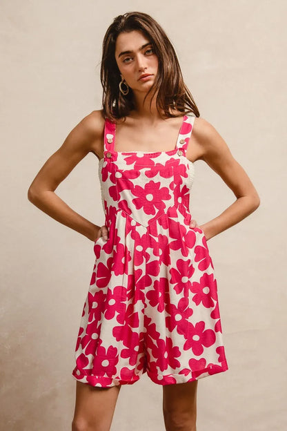 BiBi Floral Prints Tuck Detail Short Overall With Pockets Easy Apparels