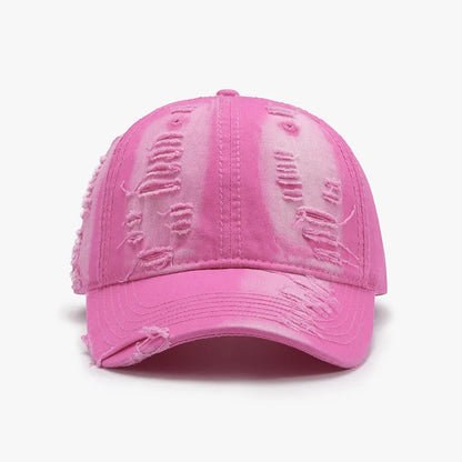 Distressed Adjustable Cotton Baseball Cap Hot Pink One Size Easy Apparels