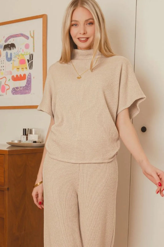 Zenana Sweater Mock Neck Top & Long Pants Set Easy Apparels