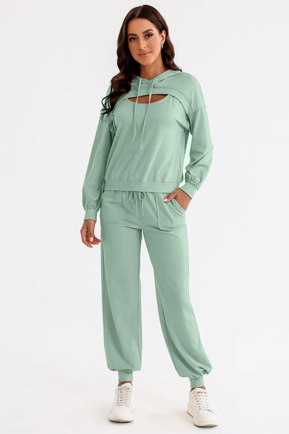 Cutout Drawstring Hoodie and Joggers Active Set Easy Apparels