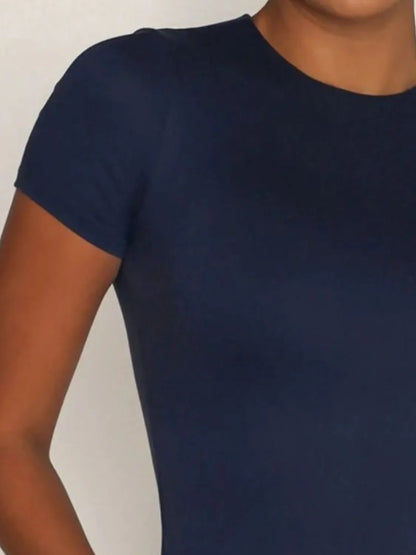 Round Neck Short Sleeve Swim Top Easy Apparels