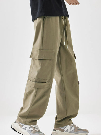 Men's Plus Size Multi-Pocket Cargo Utility Pants with Drawstring Waist Easy Apparels
