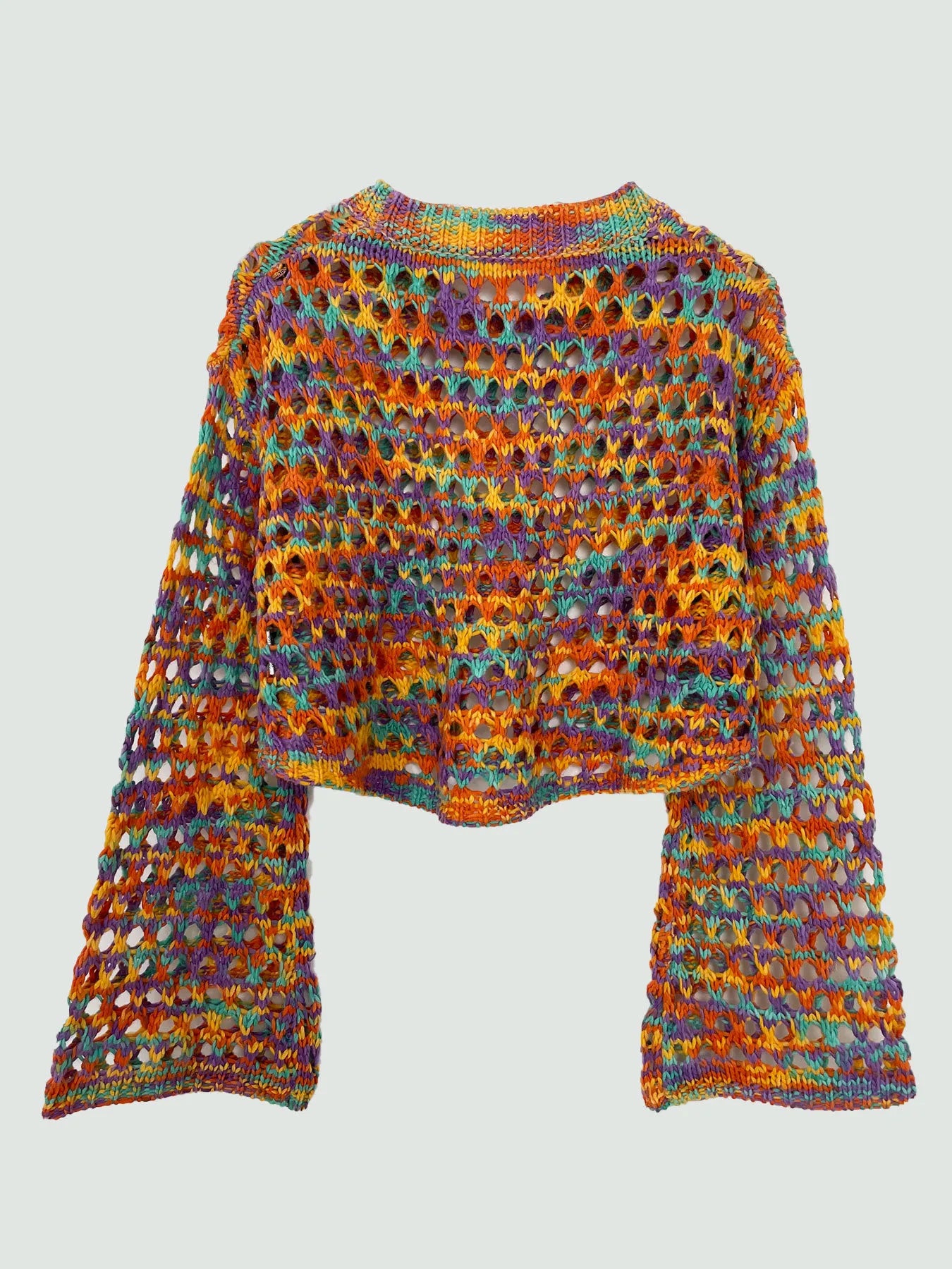 Trendsi Rainbow Crochet Hollow Out Cropped Sweater