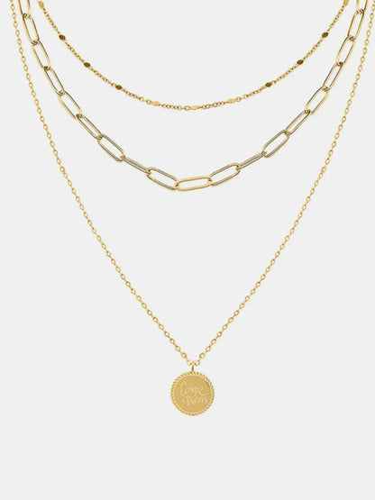 18K Gold-Plated Three-Layered Engraved Necklace Easy Apparels