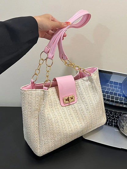 Woven Straw Shoulder Bag Pink One Size Easy Apparels
