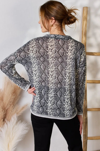 Trendsi Hailey & Co Full Size Snakeskin V-Neck Long Sleeve Top