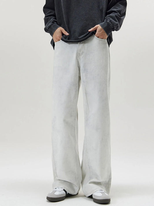 Men's Full Size Washed Wide Leg Pants Plus Size Dirty White Easy Apparels