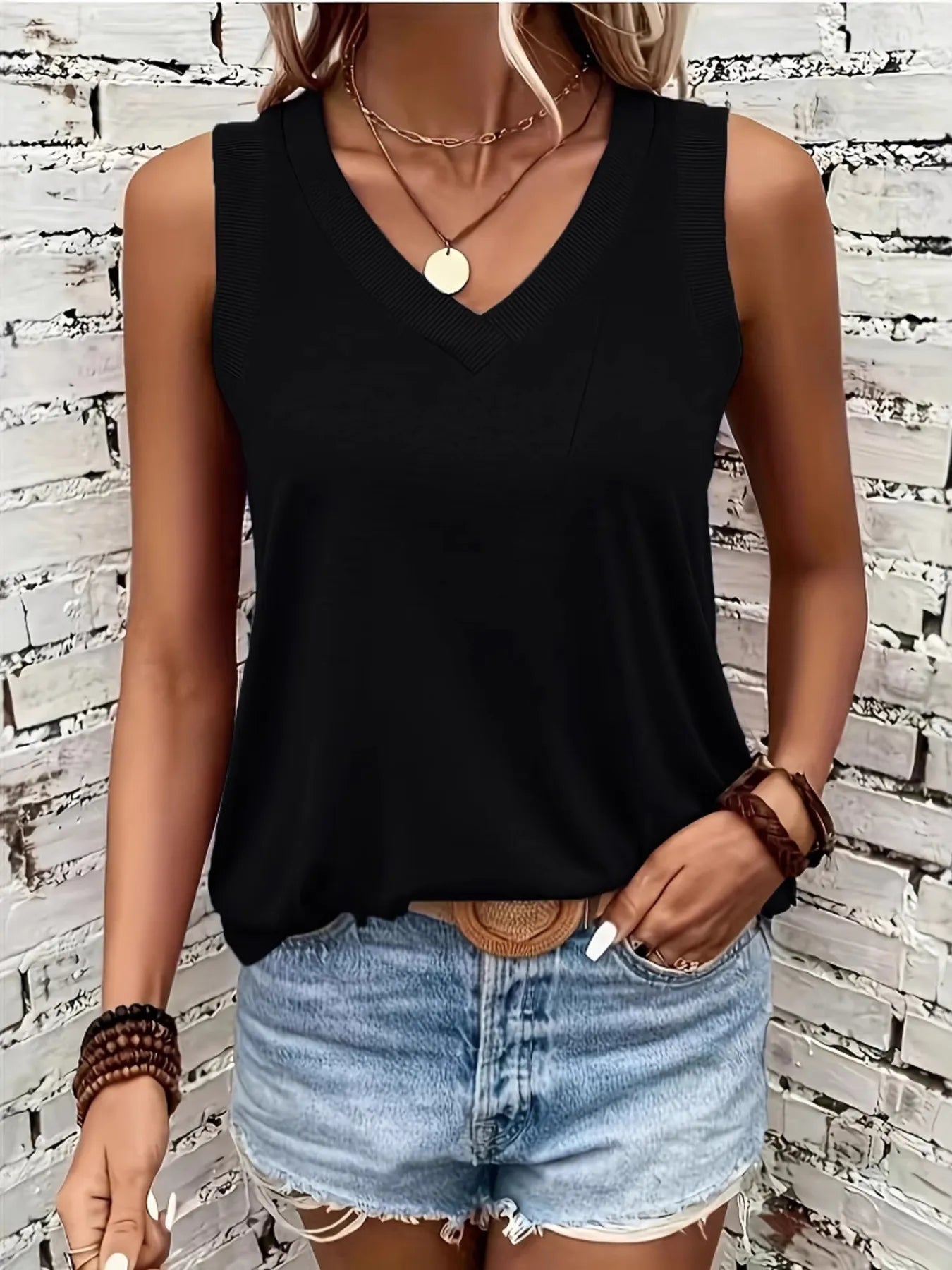 Trendsi V-Neck Tank Black