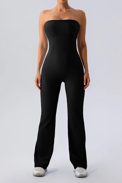 Sleeveless Straight Active Jumpsuit Black Easy Apparels