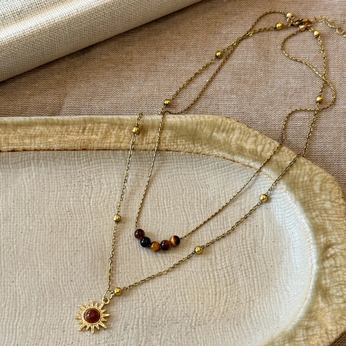 Tiger's Eye Copper Double Layered Necklace Easy Apparels