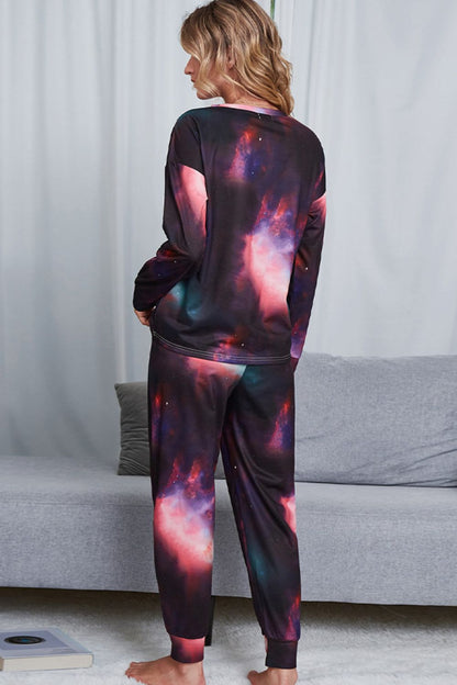 Shiny Tie-Dye Crewneck Top and Drawstring Waist Joggers Lounge Set Easy Apparels