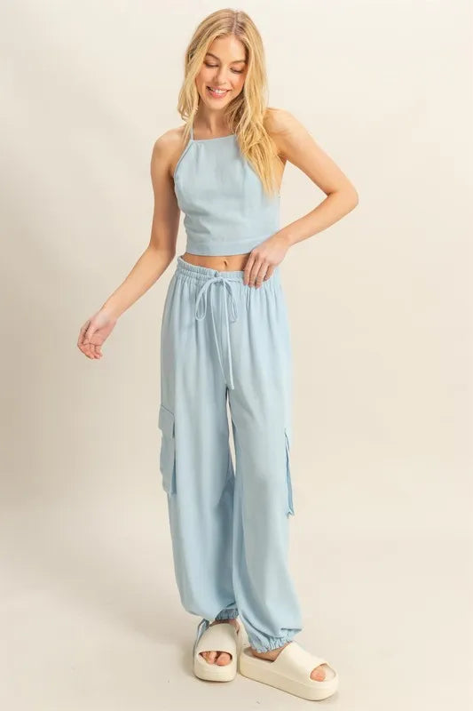 HYFVE Crop Top and Cargo Pants Set L.BLUE Easy Apparels