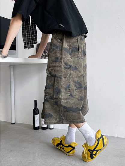 Men's Full Size Camouflage Wide Leg Denim Shorts Plus Size Easy Apparels