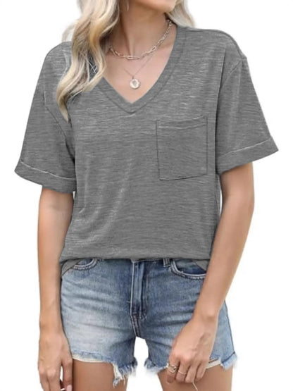 Trendsi V-Neck Pocket T-Shirt