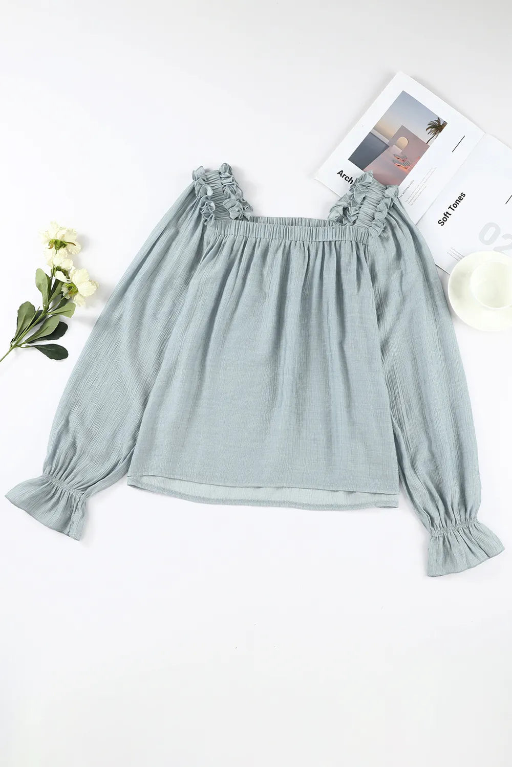 Trendsi Frill Trim Flounce Sleeve Blouse