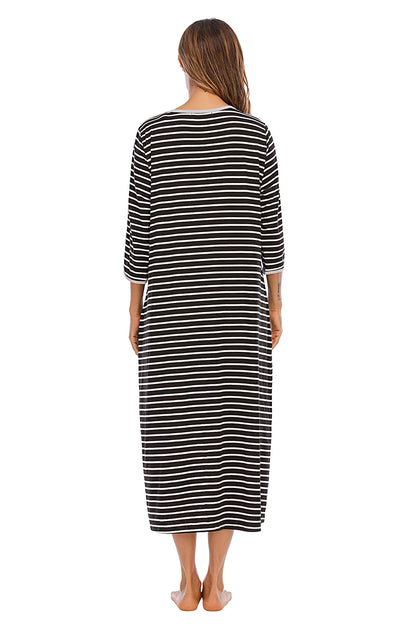Round Neck Three-Quarter Sleeve Midi Night Dress Easy Apparels