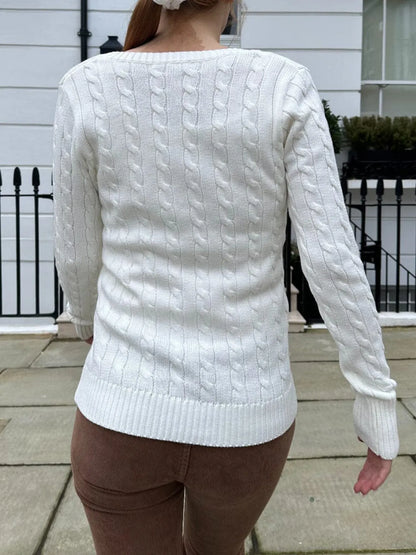 Trendsi Cable Knit V-Neck Sweater