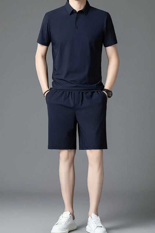 Men's Plus Size Short Sleeve Polo and Shorts Set Navy Blue Easy Apparels