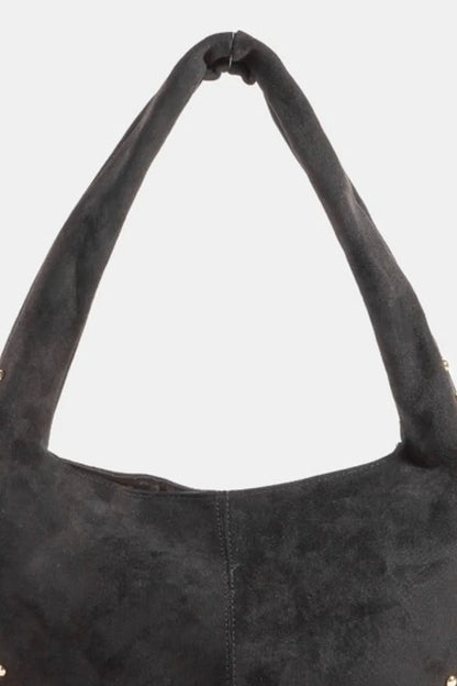 Fame Metallic Studded Faux Suede Hand Bag Easy Apparels