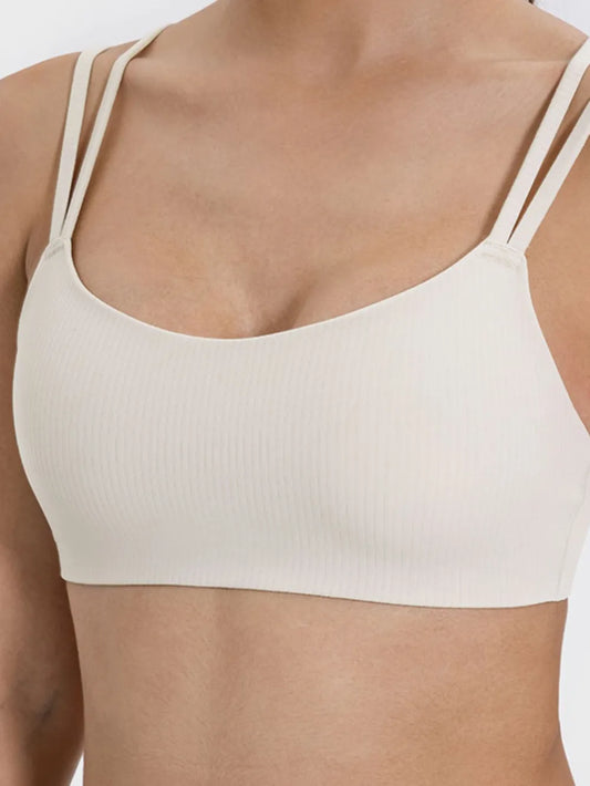 Millennia Scoop Neck Double Strap Active Cami Beige Easy Apparels