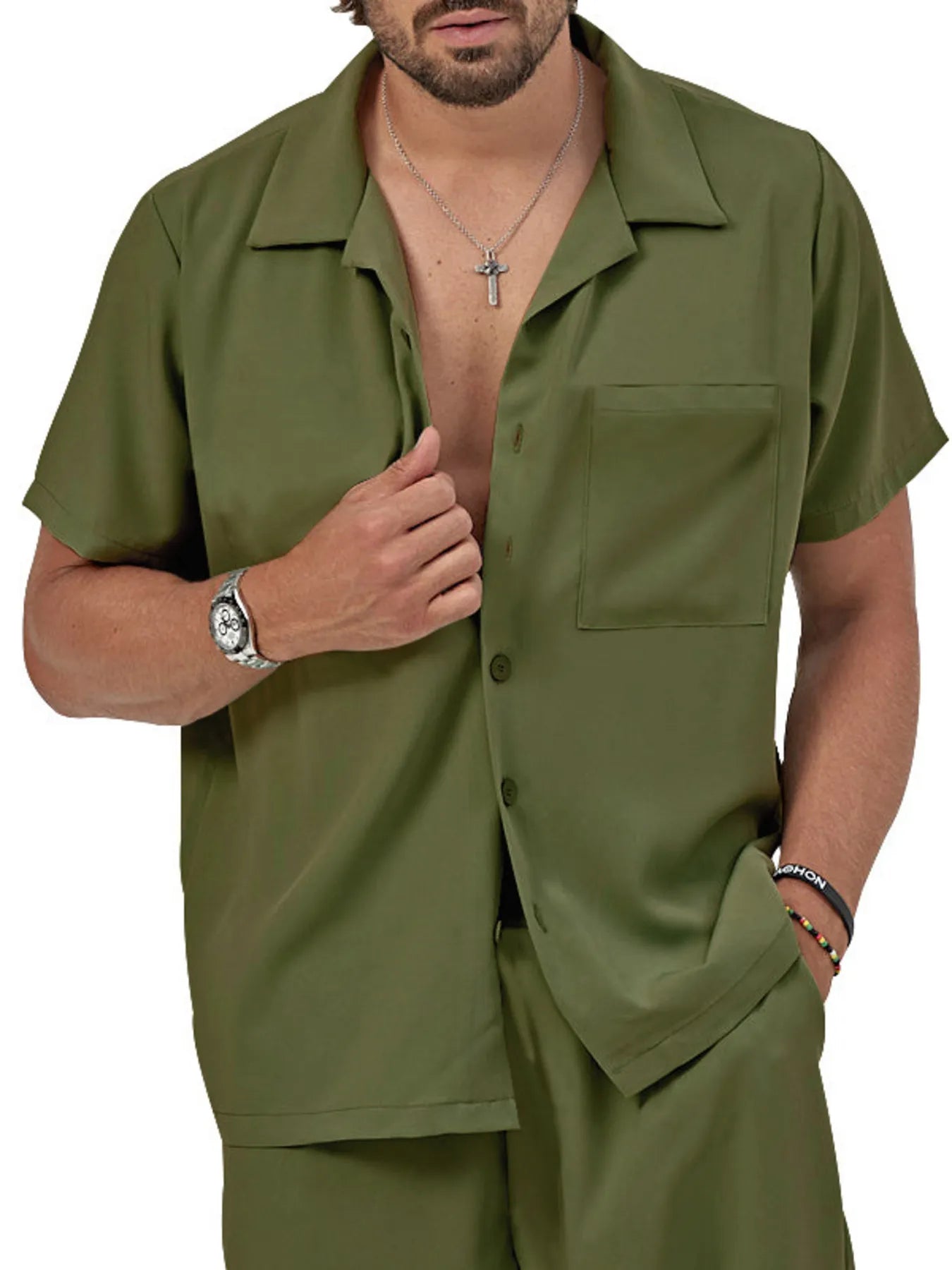 Men's Plus Size Button Up Short Sleeve Shirt and Shorts Set Easy Apparels
