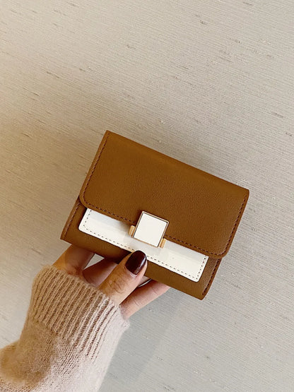 Contrast PU Leather Wallet Caramel One Size Easy Apparels