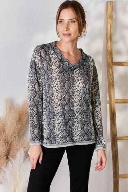 Trendsi Hailey & Co Full Size Snakeskin V-Neck Long Sleeve Top