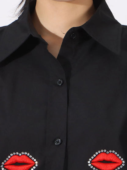 Trendsi Lips Button Up Long Sleeve Shirt