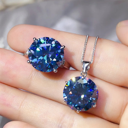 10 Carat Moissanite 925 Sterling Silver Ring and Necklace Set Easy Apparels