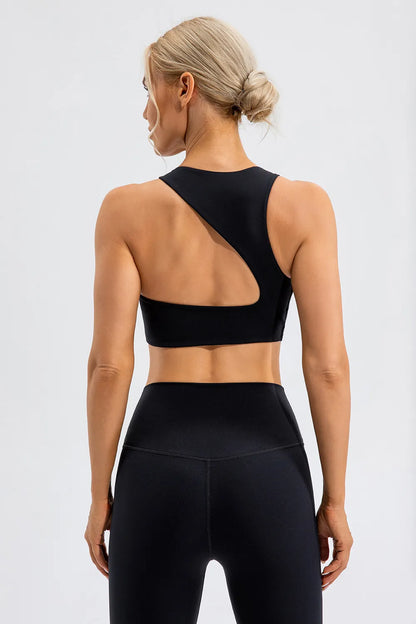 Round Neck Cutout Cropped Active Tank Easy Apparels