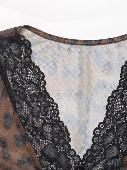 Trendsi Perfee Leopard V-Neck Lace Bodysuit