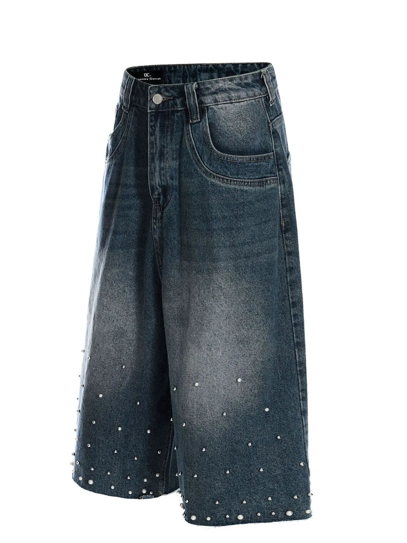Men's Pearl Embellished Wide Leg Denim Shorts Easy Apparels