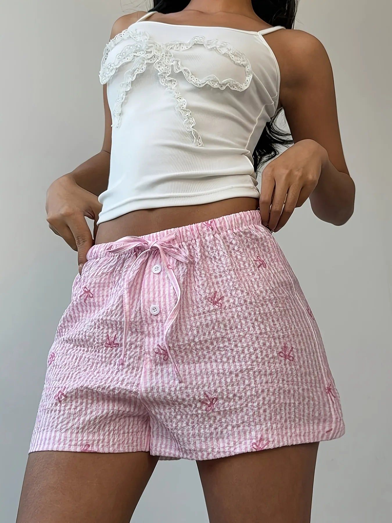 Bow Striped Drawstring Casual Shorts Easy Apparels