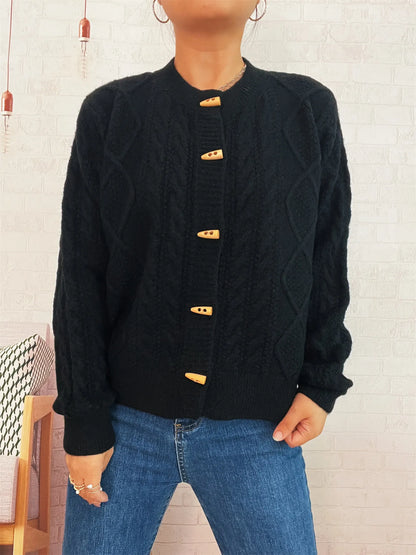 Cable Knit Button-Up Cardigan Easy Apparels