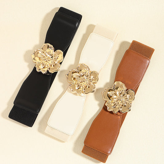 Flower Alloy Buckle Elastic Belt Easy Apparels