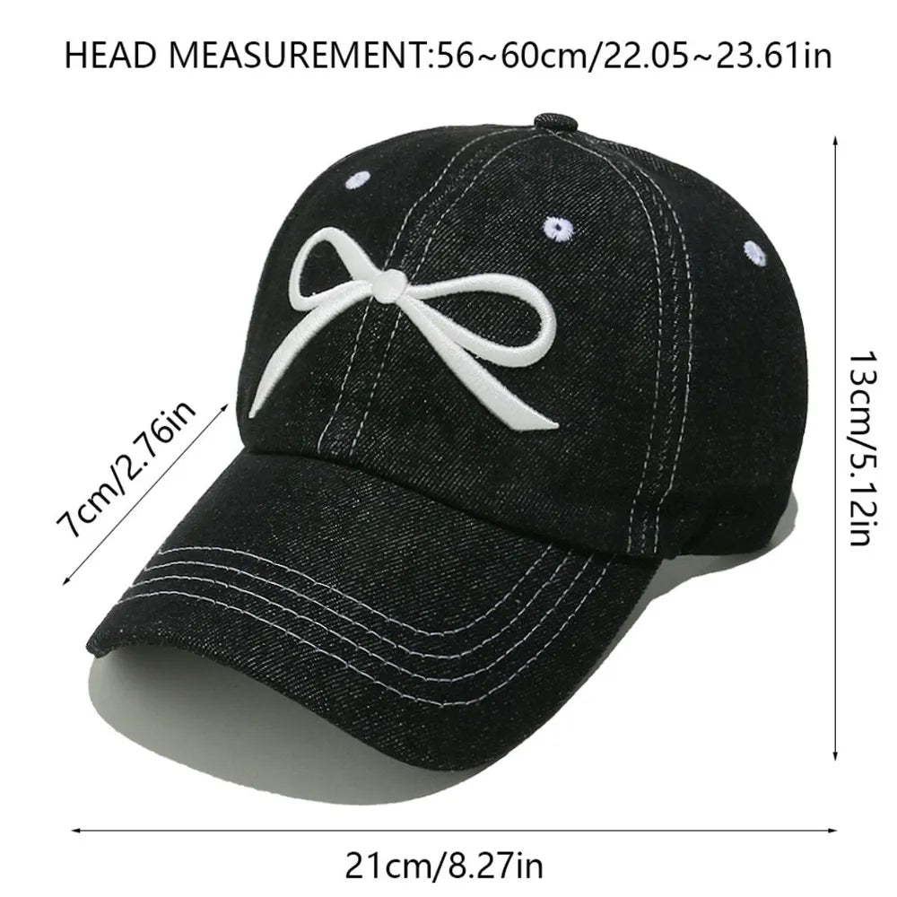 Bow Embroidered Denim Baseball Cap Easy Apparels