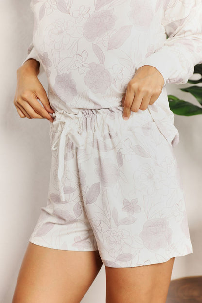 Double Take Floral Long Sleeve Top and Shorts Loungewear Set Easy Apparels