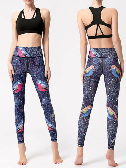 Printed High Waist Active Leggings Easy Apparels