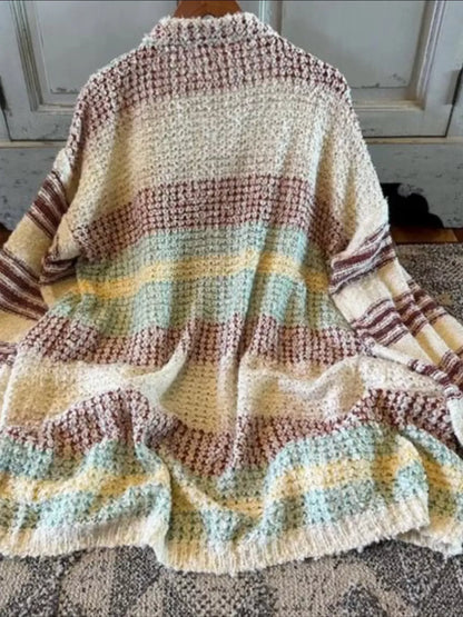 Striped Open Front Longline Cardigan Easy Apparels