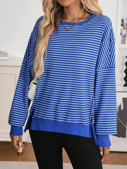 Trendsi Exposed Seam Striped Contrast Sweatshirt