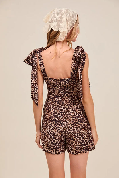 SO ME Leopard Flowy Woven Romper With Tie Straps Easy Apparels