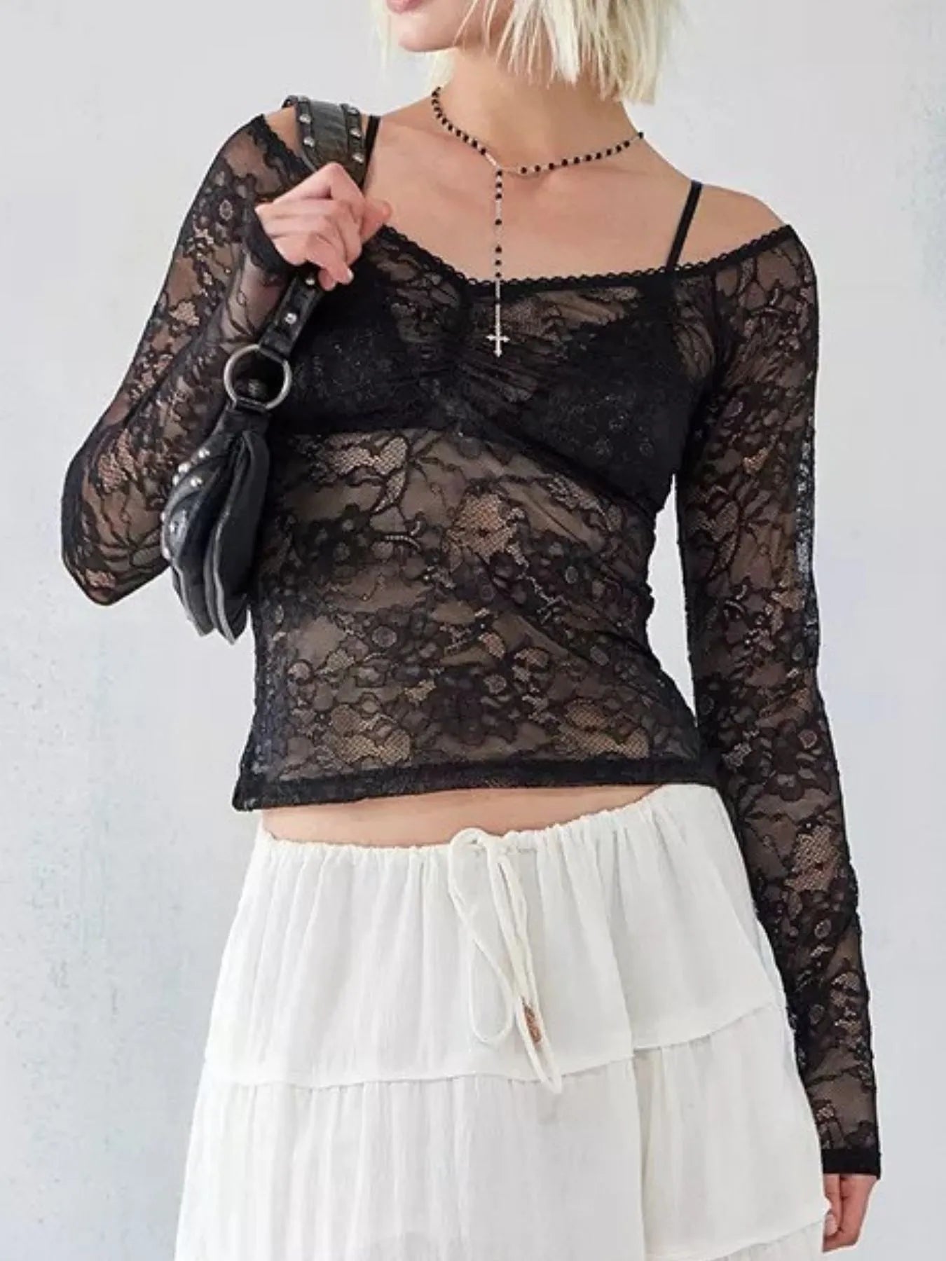 Trendsi Lace Sheer Long Sleeve T-Shirt