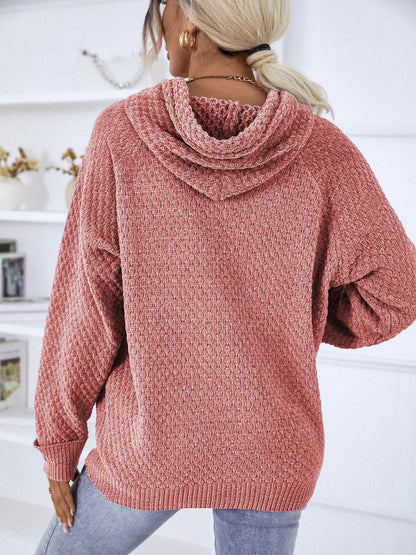 Texture Drawstring Long Sleeve Hooded Sweater Easy Apparels