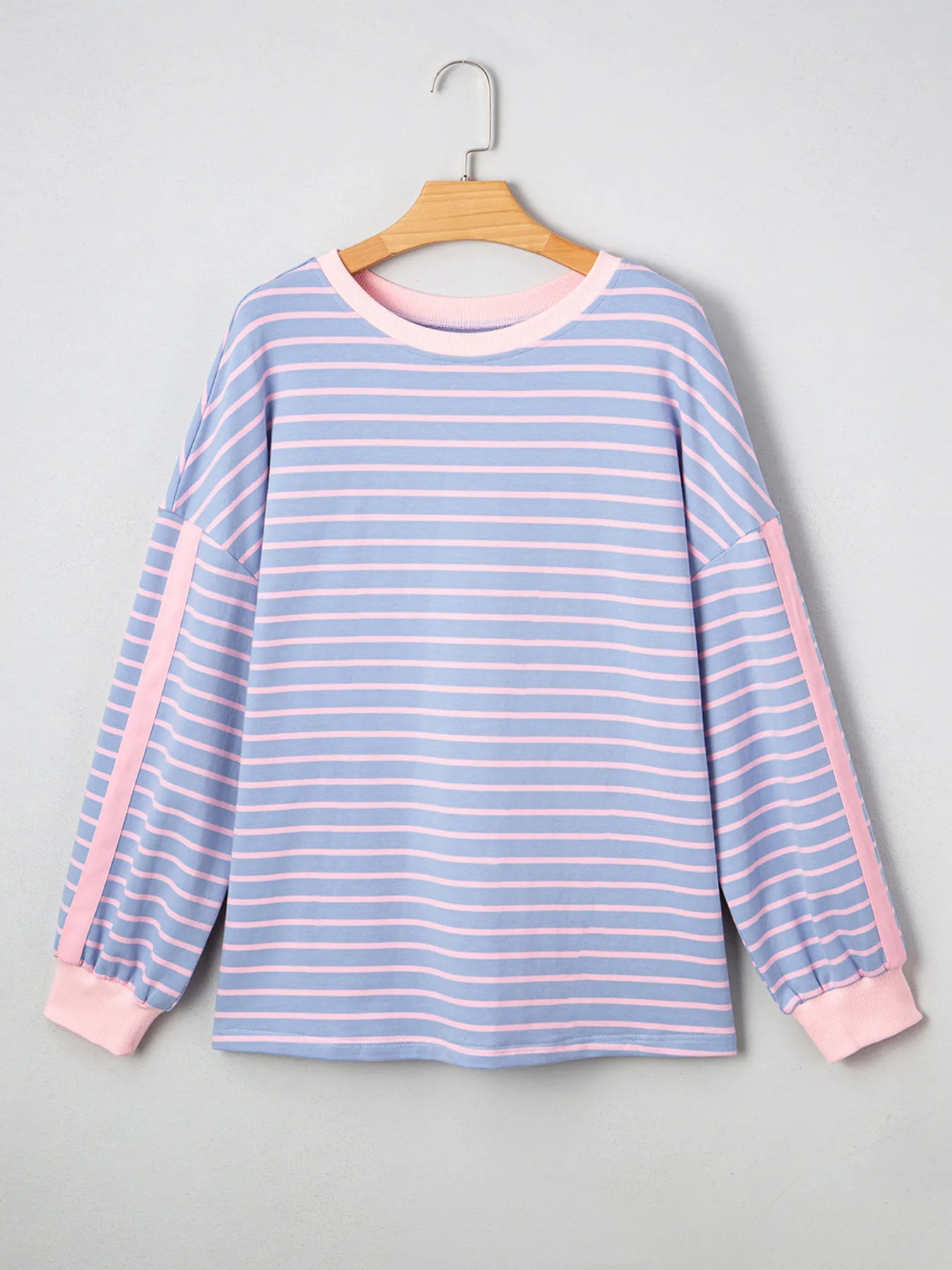 Trendsi Stripe Oversize Contrast Trim Drop Shoulder Sweatshirt