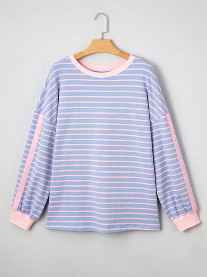 Trendsi Stripe Oversize Contrast Trim Drop Shoulder Sweatshirt