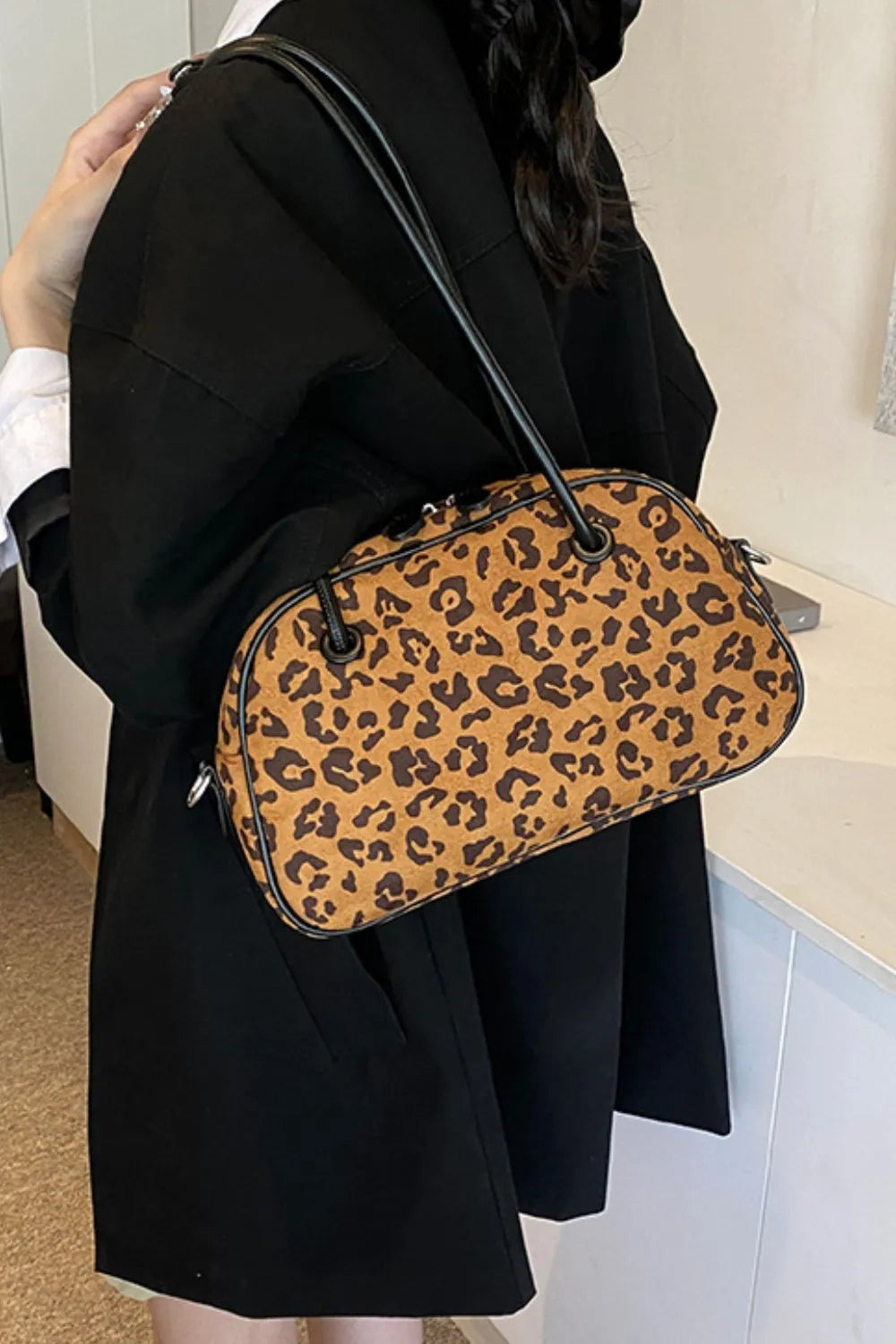 Leopard Suede Medium Shoulder Bag Easy Apparels